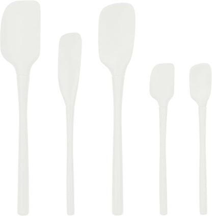 Tovolo Stainless Steel Handled Silicone Spatula Set of 5 White, Dishwasher Safe Kitchen Spatula Set for Cooking Baking, Non Toxic BPA Free Silicone Spatula set with Metal Steel Handle
