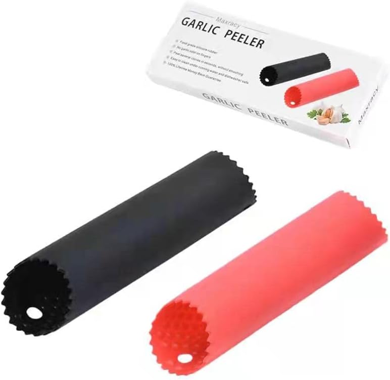 2 Set Silicone Garlic Peeler Easy Roller Tube Useful Garlic Odorfree Kitchen Tool (Black,Clear)