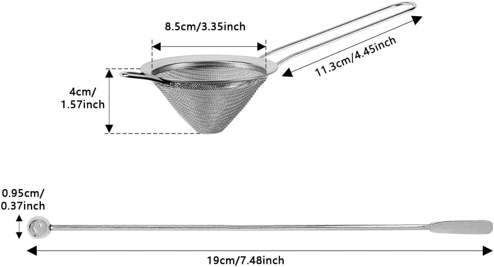Cocktail Strainer Set, 2 Pack Stainless Steel Fine Mesh Bar Strainers with Muddler, 3.35 in Size, for Cocktails Tea Coffee Juice, Home Bar and Shaker Use