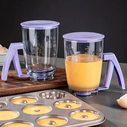 Pancake Batter Dispenser, No-Drip Squeeze Handle for Precision Portion Control, 900ML Capacity with Measurement Markings for Cupcakes, Waffles & Crepes, Dishwasher Safe Baking Tool (2pcs) (Purple1pcs)