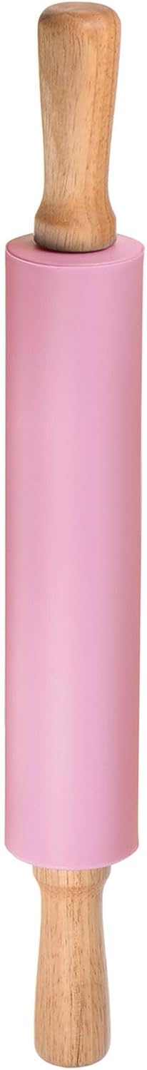 HARFINGTON Silicone Rolling Pins for Baking 12.2 Inch Non-Stick Silicone Surface Wooden Handle Rolling Pin Small Roller Playdough Rolling Pins for Fondant Kitchen Dough Pizza, Green