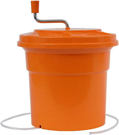 5-Gallon Salad Spinner - Manual Lettuce Dryer, High-Capacity, Orange, Plastic Spinner for Efficient Greens Drying in Commercial Kitchens
