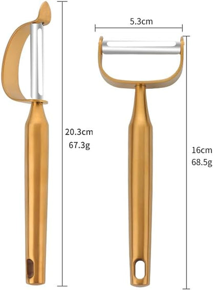 Stainless Steel Vegetable Peeler Gold 2 Pieces, with Potato Eye Remover & Swiveling Twin Blades, Y Shaped Titan Potato Peeler for Fruit & Veggie, Dishwasher Safe