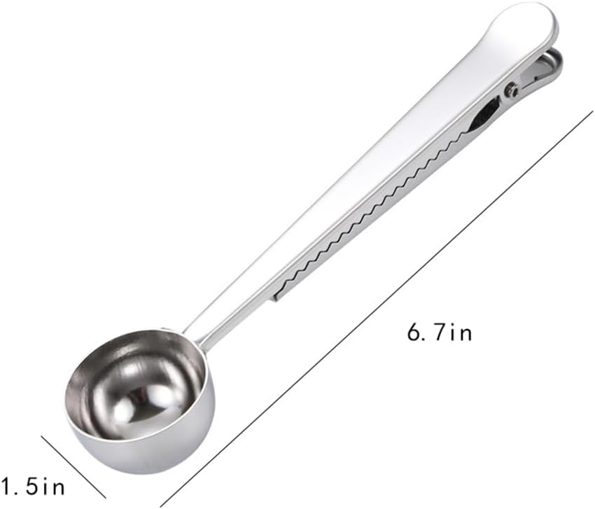 Coffee Scoop, Stainless Steel Silver Multi Function Measuring Spoon, Great Measuring Coffee, Tea, Protein Powder, Instant Drinks, Perfect Coffee Spoon Bag Clip