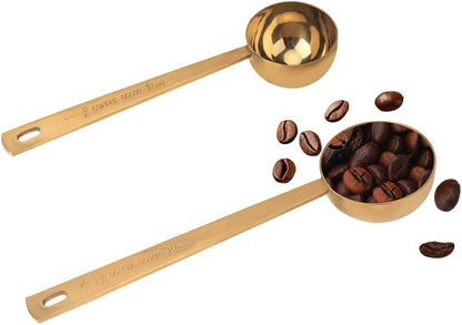 Coffee Scoop, Gold Stainless Steel Coffee Spoons Set, 1 tablespoon (15ml) and 1 tablespoons (30ml) Spoon, Gold Tablespoon Measure Spoon for Coffee, Milk Powder, Fruit Powder, 2 Pack(Long Handle)
