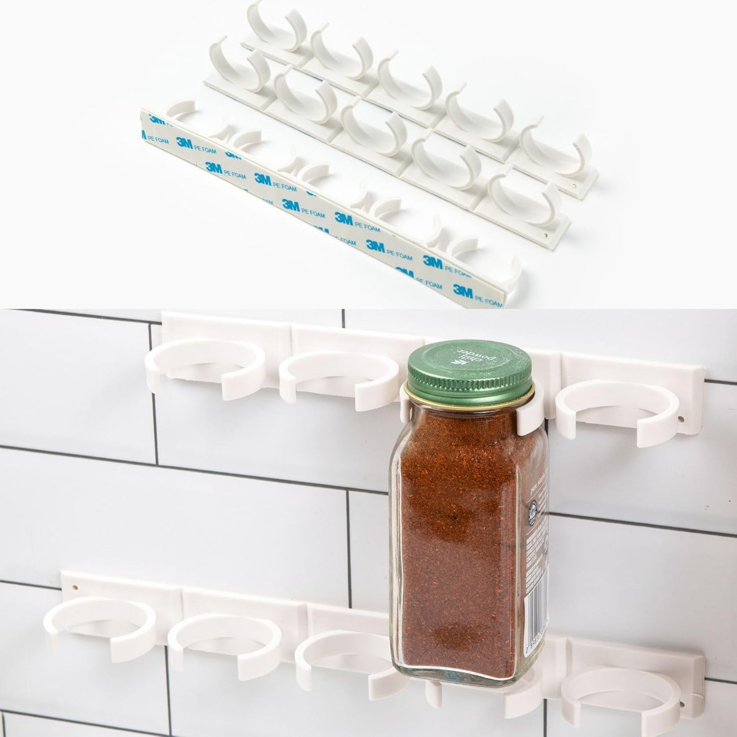 Spice Clip Grippers For Cabinet Doors - Organizer for Spices - Spice Rack Holds15 Spice Jars - Extemely Strong 3M Adhesive Gripper In White For Pantry 15 Ct