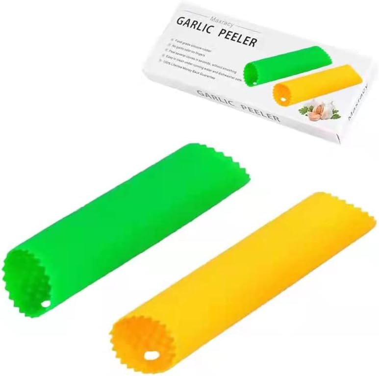 2 Set Silicone Garlic Peeler Easy Roller Tube Useful Garlic Odorfree Kitchen Tool (Black,Clear)