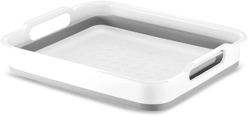 madesmart Collapsible Wash Basin, Foldable Sink Basin for Washing Dishes, Bowls, Cutlery & Produce, Space-Saving Pop-Up Design with Easy-Grip Handles, Portable Kitchen & Camping Basin, White