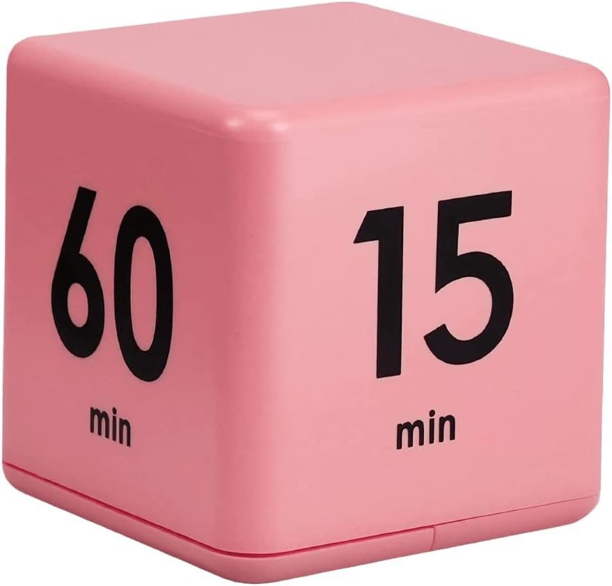 Feilifan Cube Timer, Productivity Cube Rotating Timer for Kitchen Studying Workout Classroom Kids ADHD 1-3-5-10 Minute Preset, White