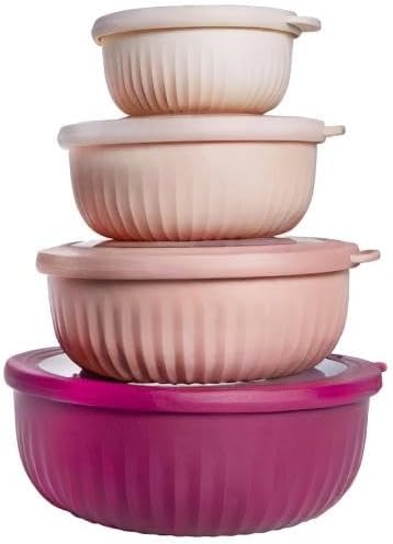 COOK WITH COLOR Prep Bowls with Lids- Wide and Deep Nesting Plastic Small Mixing Bowl Set with Lids, 8 Piece Set - Wide Bowls, Blue