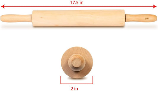 Glad Wood Rolling Pin, 17.5 Inch - Large Dough Roller for Baking, Pizza, Cookies - Heavy Duty, Natural Wooden Kitchen Essential