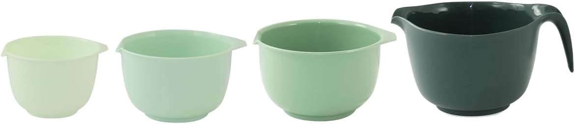 Glad Mixing Bowls with Pour Spout, Set of 4 - Nesting Plastic Bowls (1.2qt, 1.9qt, 2.8qt, and 3qt with Handle) - Non Slip Base, Dishwasher Safe Kitchen Cooking and Baking Supplies, Grey