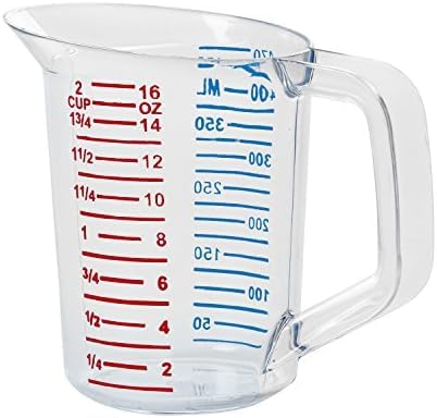 Rubbermaid Commercial Products Bouncer Clear Measuring Cup 2-Cup/0.5-Quart Clear Strong Food Grade Easy Read for Liquid/Dry Ingredients for Home/Professional Kitchen