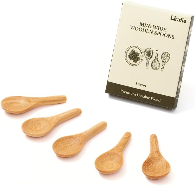 2.3 Inch Tiny Wooden Spoons (5 Pcs) Handmade Mini Spoon for Condiments, Sauces, Salt, Sugar, Spices, Dips, Seasonings, Herbs, Garnishes