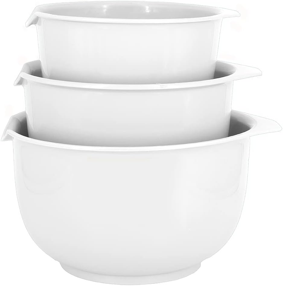 Glad Mixing Bowls with Pour Spout, Set of 4 - Nesting Plastic Bowls (1.2qt, 1.9qt, 2.8qt, and 3qt with Handle) - Non Slip Base, Dishwasher Safe Kitchen Cooking and Baking Supplies, Grey