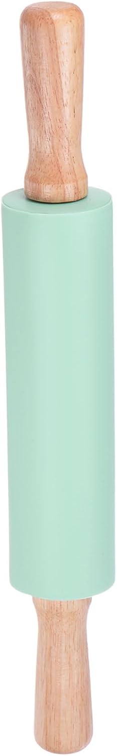 HARFINGTON Silicone Rolling Pins for Baking 12.2 Inch Non-Stick Silicone Surface Wooden Handle Rolling Pin Small Roller Playdough Rolling Pins for Fondant Kitchen Dough Pizza, Green