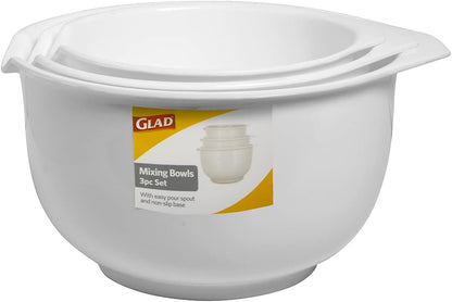 Glad Mixing Bowls with Pour Spout, Set of 4 - Nesting Plastic Bowls (1.2qt, 1.9qt, 2.8qt, and 3qt with Handle) - Non Slip Base, Dishwasher Safe Kitchen Cooking and Baking Supplies, Grey