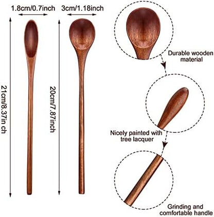 Patelai 10 Pieces Wooden Coffee Spoons Long Handle Mixing Wooden Spoon Handmade Stirring Teaspoon for Kitchen Stirring