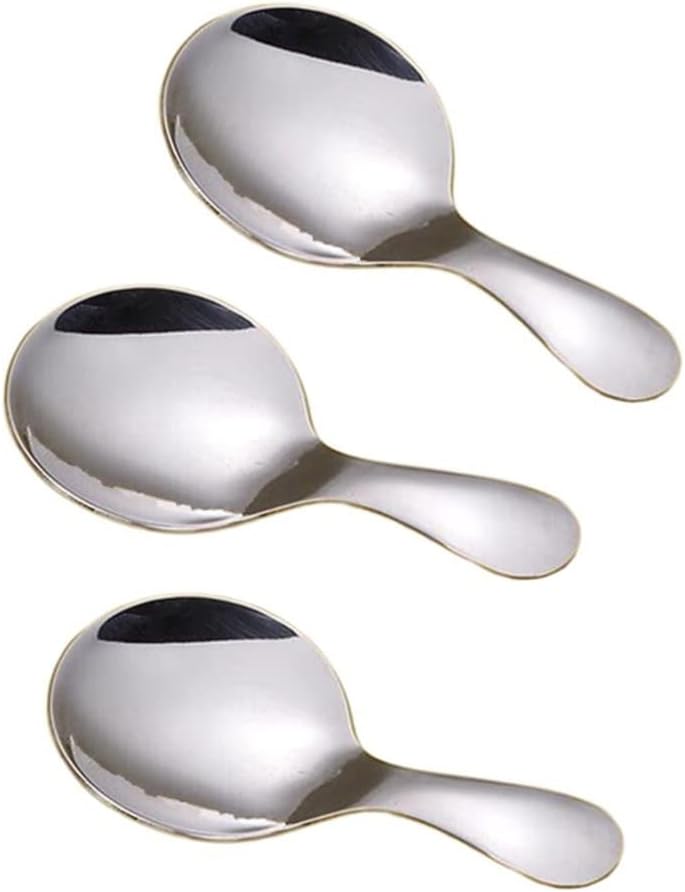 3pcs Stainless Steel Mini Scoop for Canisters with Short Handle, Silver Mini Feed Spoon for Ice Cream Melon Baller, Short Handle Spoon for Tea Sugar Salt Condiments Dessert