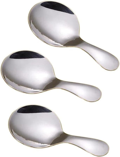 3pcs Stainless Steel Mini Scoop for Canisters with Short Handle, Silver Mini Feed Spoon for Ice Cream Melon Baller, Short Handle Spoon for Tea Sugar Salt Condiments Dessert