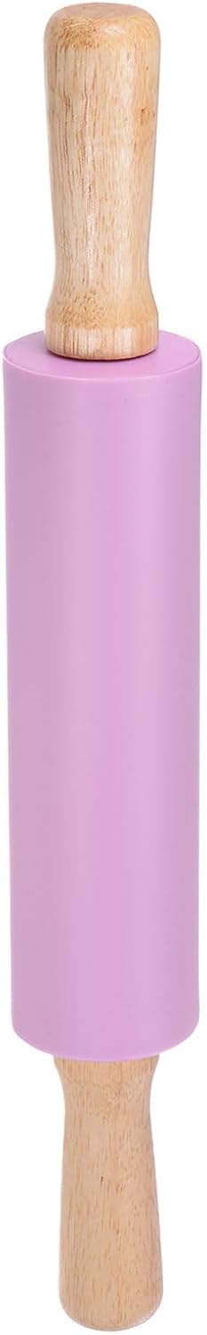 HARFINGTON Silicone Rolling Pins for Baking 12.2 Inch Non-Stick Silicone Surface Wooden Handle Rolling Pin Small Roller Playdough Rolling Pins for Fondant Kitchen Dough Pizza, Green