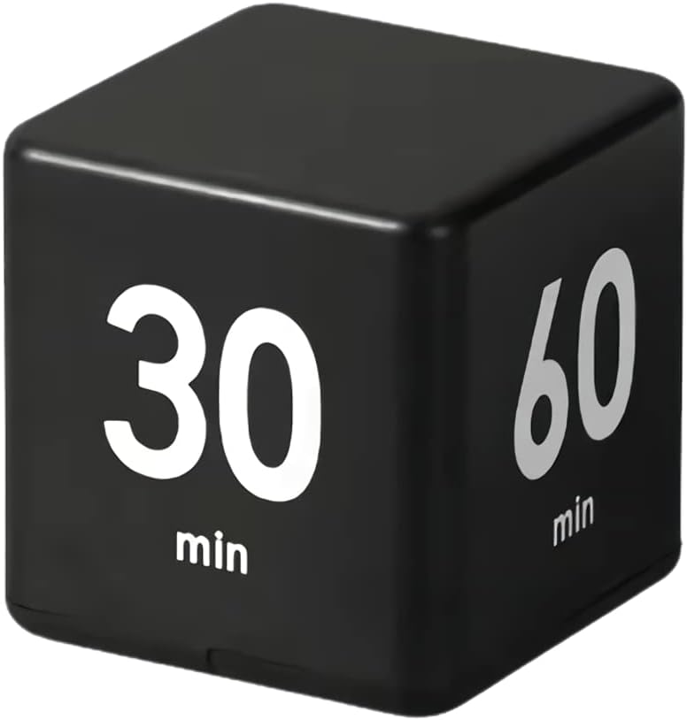 Feilifan Cube Timer, Productivity Cube Rotating Timer for Kitchen Studying Workout Classroom Kids ADHD 1-3-5-10 Minute Preset, White