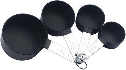 Plastic Measuring Cup & Spoon Set – 8-Piece with Stainless Steel Handles, Stackable, for Baking & Cooking