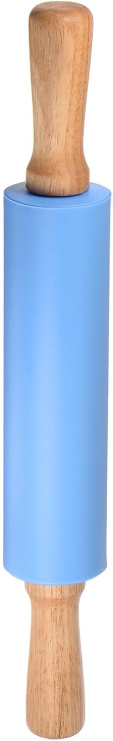 HARFINGTON Silicone Rolling Pins for Baking 12.2 Inch Non-Stick Silicone Surface Wooden Handle Rolling Pin Small Roller Playdough Rolling Pins for Fondant Kitchen Dough Pizza, Green