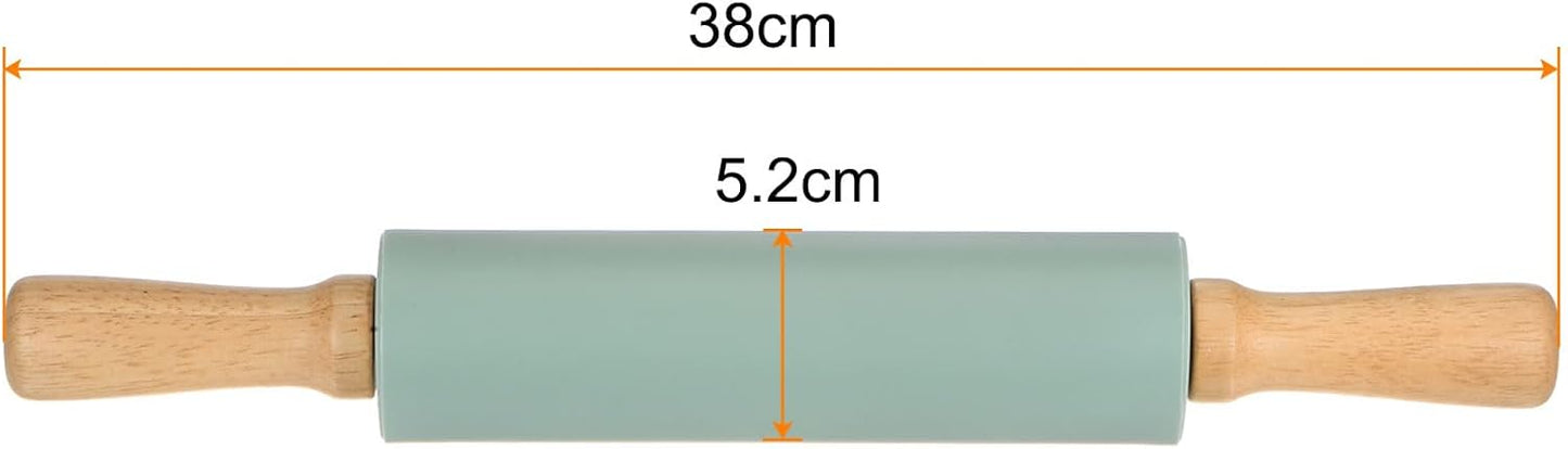 HARFINGTON Silicone Rolling Pins for Baking 12.2 Inch Non-Stick Silicone Surface Wooden Handle Rolling Pin Small Roller Playdough Rolling Pins for Fondant Kitchen Dough Pizza, Green