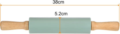HARFINGTON Silicone Rolling Pins for Baking 12.2 Inch Non-Stick Silicone Surface Wooden Handle Rolling Pin Small Roller Playdough Rolling Pins for Fondant Kitchen Dough Pizza, Green