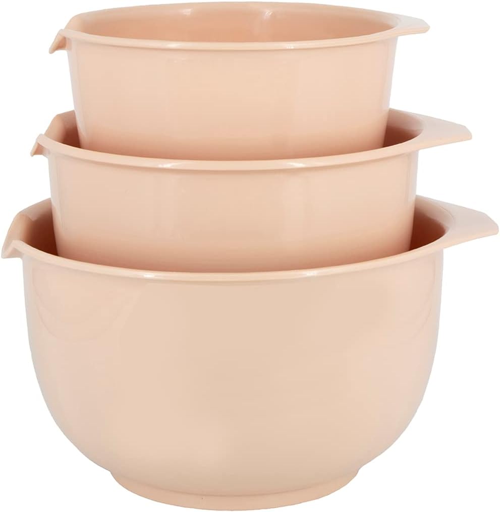 Glad Mixing Bowls with Pour Spout, Set of 4 - Nesting Plastic Bowls (1.2qt, 1.9qt, 2.8qt, and 3qt with Handle) - Non Slip Base, Dishwasher Safe Kitchen Cooking and Baking Supplies, Grey