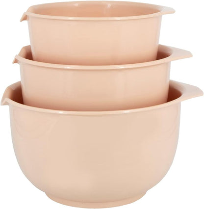 Glad Mixing Bowls with Pour Spout, Set of 4 - Nesting Plastic Bowls (1.2qt, 1.9qt, 2.8qt, and 3qt with Handle) - Non Slip Base, Dishwasher Safe Kitchen Cooking and Baking Supplies, Grey