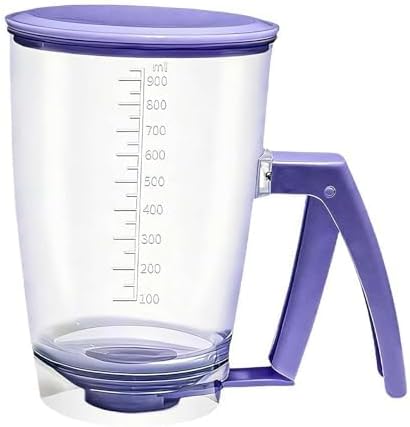 Pancake Batter Dispenser, No-Drip Squeeze Handle for Precision Portion Control, 900ML Capacity with Measurement Markings for Cupcakes, Waffles & Crepes, Dishwasher Safe Baking Tool (2pcs) (Purple1pcs)