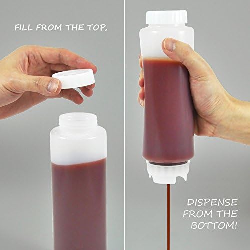 FIFO Squeeze Bottle Refillable 12 oz | Blue Tip Large Valve Dispenser for Thick Condiments, Sauces, Batter and Dressing | Self Sealing No Drip No Hassle | (3 Pack)
