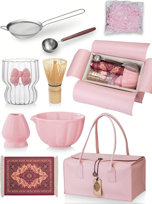 Matcha Whisk Set – Premium 7-Piece Traditional Matcha Set with Bamboo Whisk, Matcha Cup, Sifter & P Leather Case – Complete Tea Accessories & Gift Set