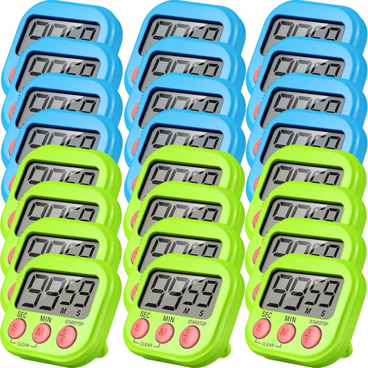 24 Pcs Digital Kitchen Timer Magnetic Timer Bulk On/Off Switch Minute Second Count up Countdown Loud Alarm for Exercise Cook Baking (Blue,Green)