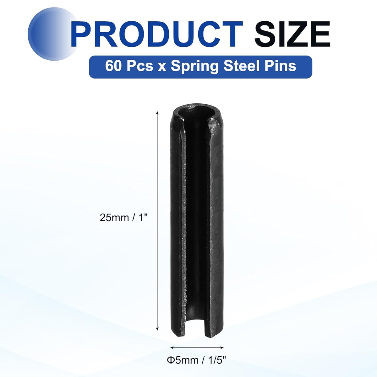 25Pcs Slotted Split Roll Pins 1/2 Inch(12mm) Dia. 1-2/5 Inch(35mm) Length 65Mn Steel Spring Tension Expansion Dowels for Secure Fastening, Black - Colors B