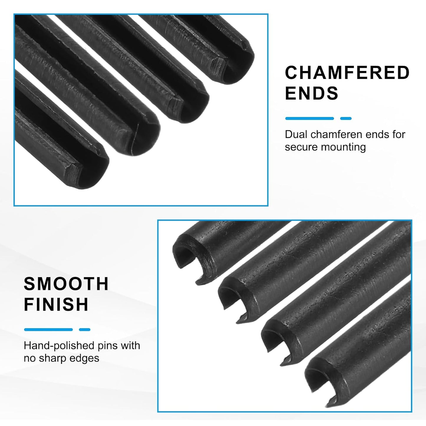 25Pcs Slotted Split Roll Pins 1/2 Inch(12mm) Dia. 1-2/5 Inch(35mm) Length 65Mn Steel Spring Tension Expansion Dowels for Secure Fastening, Black - Colors B