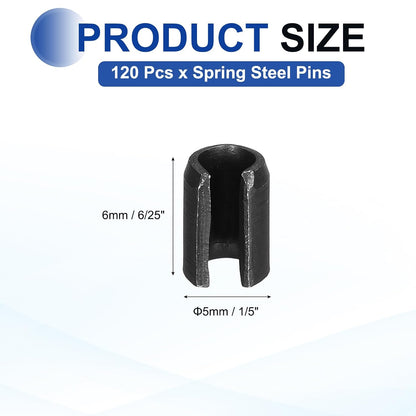 25Pcs Slotted Split Roll Pins 1/2 Inch(12mm) Dia. 1-2/5 Inch(35mm) Length 65Mn Steel Spring Tension Expansion Dowels for Secure Fastening, Black - Colors B