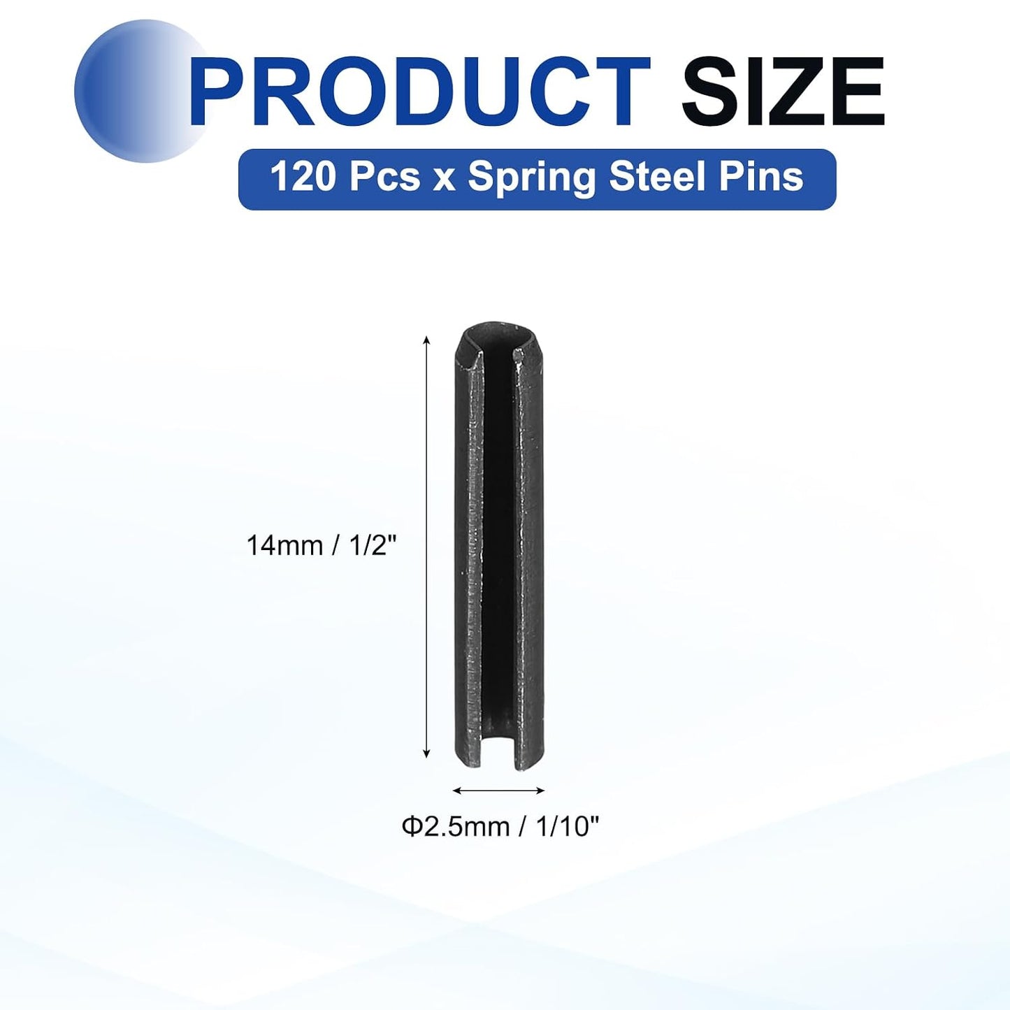 25Pcs Slotted Split Roll Pins 1/2 Inch(12mm) Dia. 1-2/5 Inch(35mm) Length 65Mn Steel Spring Tension Expansion Dowels for Secure Fastening, Black - Colors B