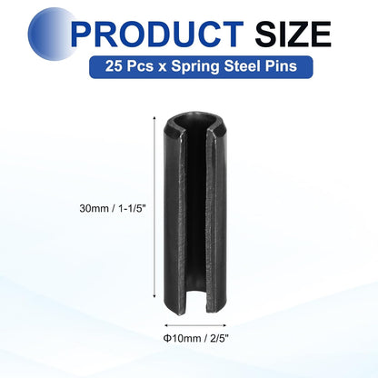 25Pcs Slotted Split Roll Pins 1/2 Inch(12mm) Dia. 1-2/5 Inch(35mm) Length 65Mn Steel Spring Tension Expansion Dowels for Secure Fastening, Black - Colors B