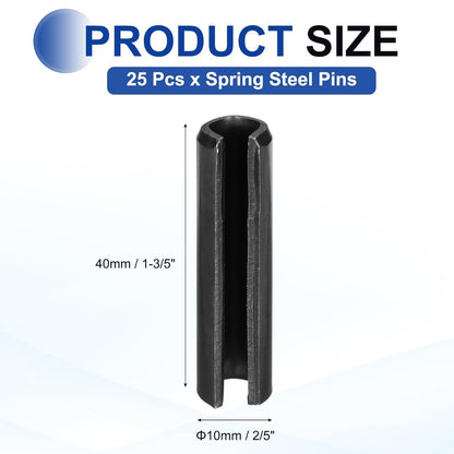 25Pcs Slotted Split Roll Pins 1/2 Inch(12mm) Dia. 1-2/5 Inch(35mm) Length 65Mn Steel Spring Tension Expansion Dowels for Secure Fastening, Black - Colors B