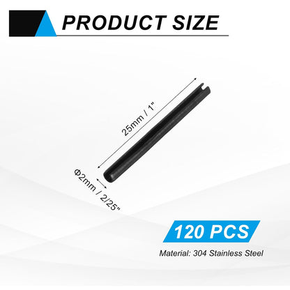 25Pcs Slotted Split Roll Pins 1/2 Inch(12mm) Dia. 1-2/5 Inch(35mm) Length 65Mn Steel Spring Tension Expansion Dowels for Secure Fastening, Black - Colors B