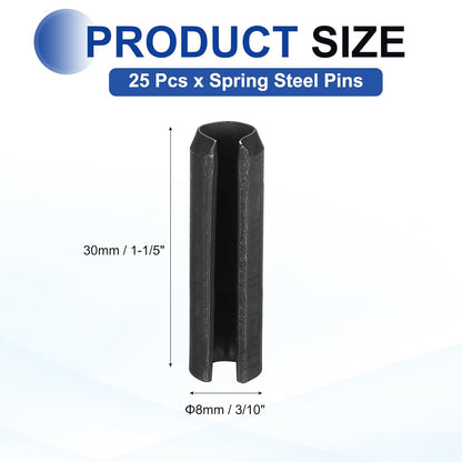25Pcs Slotted Split Roll Pins 1/2 Inch(12mm) Dia. 1-2/5 Inch(35mm) Length 65Mn Steel Spring Tension Expansion Dowels for Secure Fastening, Black - Colors B