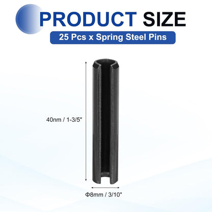 25Pcs Slotted Split Roll Pins 1/2 Inch(12mm) Dia. 1-2/5 Inch(35mm) Length 65Mn Steel Spring Tension Expansion Dowels for Secure Fastening, Black - Colors B
