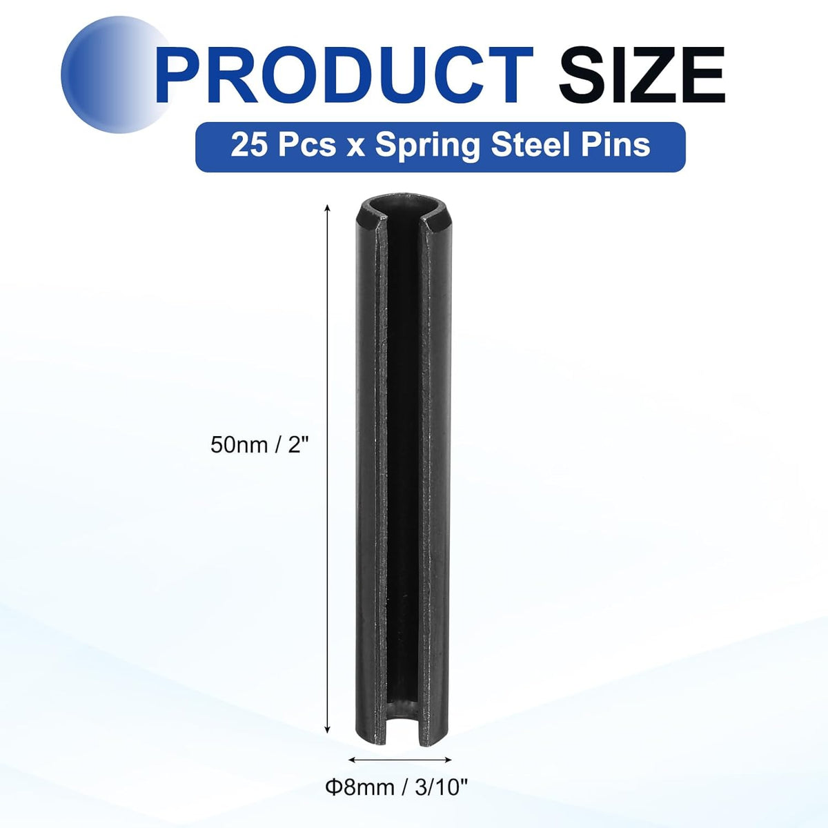 25Pcs Slotted Split Roll Pins 1/2 Inch(12mm) Dia. 1-2/5 Inch(35mm) Length 65Mn Steel Spring Tension Expansion Dowels for Secure Fastening, Black - Colors B