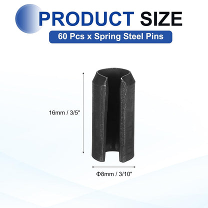 25Pcs Slotted Split Roll Pins 1/2 Inch(12mm) Dia. 1-2/5 Inch(35mm) Length 65Mn Steel Spring Tension Expansion Dowels for Secure Fastening, Black - Colors B