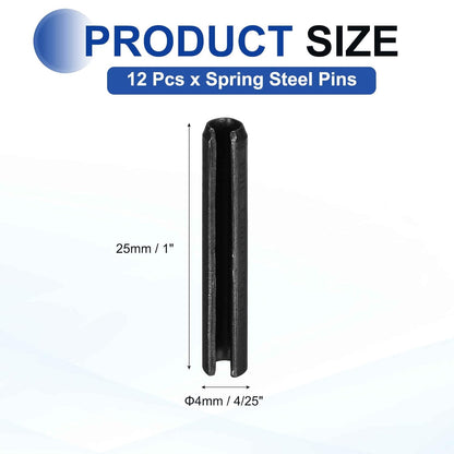25Pcs Slotted Split Roll Pins 1/2 Inch(12mm) Dia. 1-2/5 Inch(35mm) Length 65Mn Steel Spring Tension Expansion Dowels for Secure Fastening, Black - Colors B
