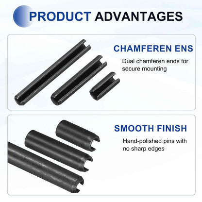25Pcs Slotted Split Roll Pins 1/2 Inch(12mm) Dia. 1-2/5 Inch(35mm) Length 65Mn Steel Spring Tension Expansion Dowels for Secure Fastening, Black - Colors B