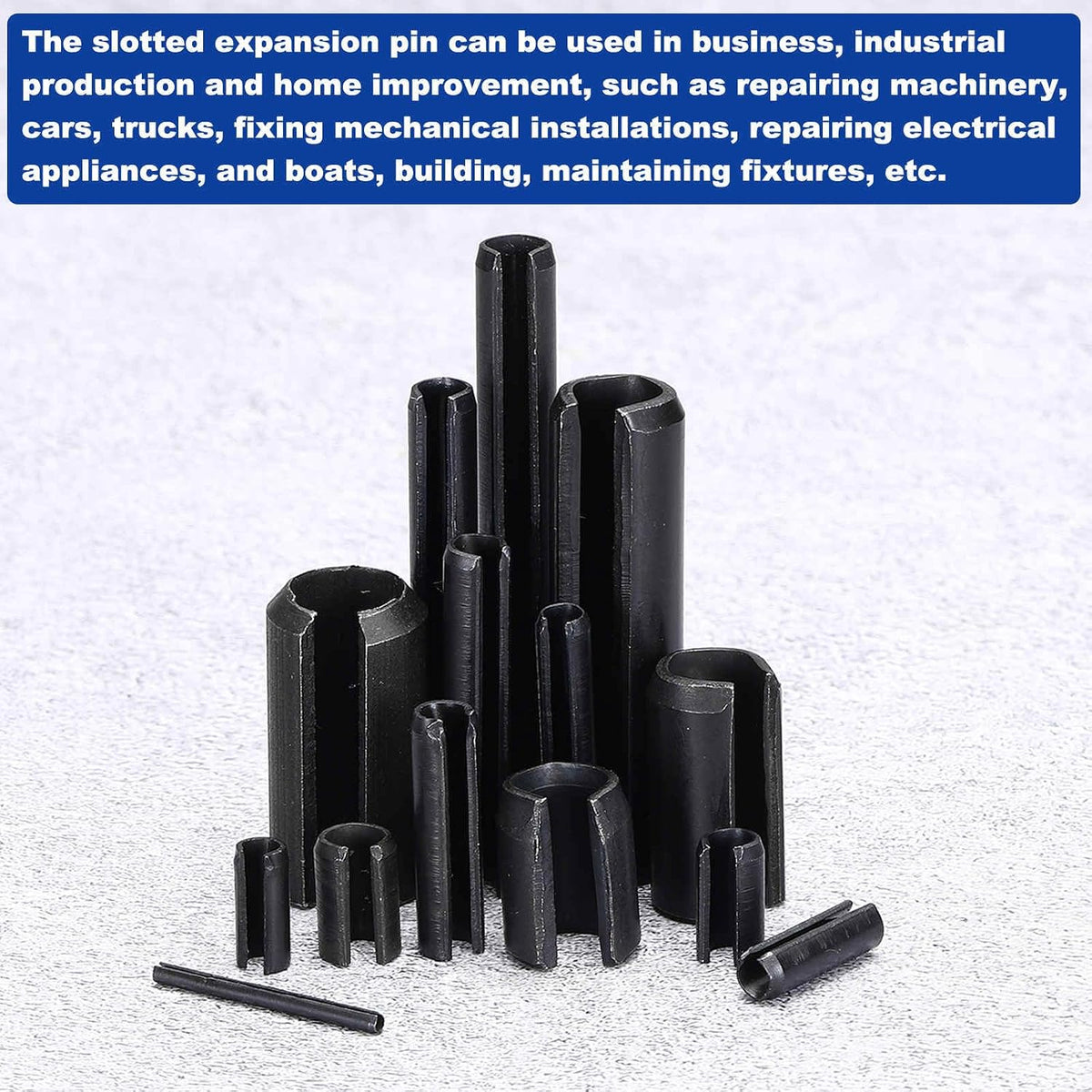 25Pcs Slotted Split Roll Pins 1/2 Inch(12mm) Dia. 1-2/5 Inch(35mm) Length 65Mn Steel Spring Tension Expansion Dowels for Secure Fastening, Black - Colors B